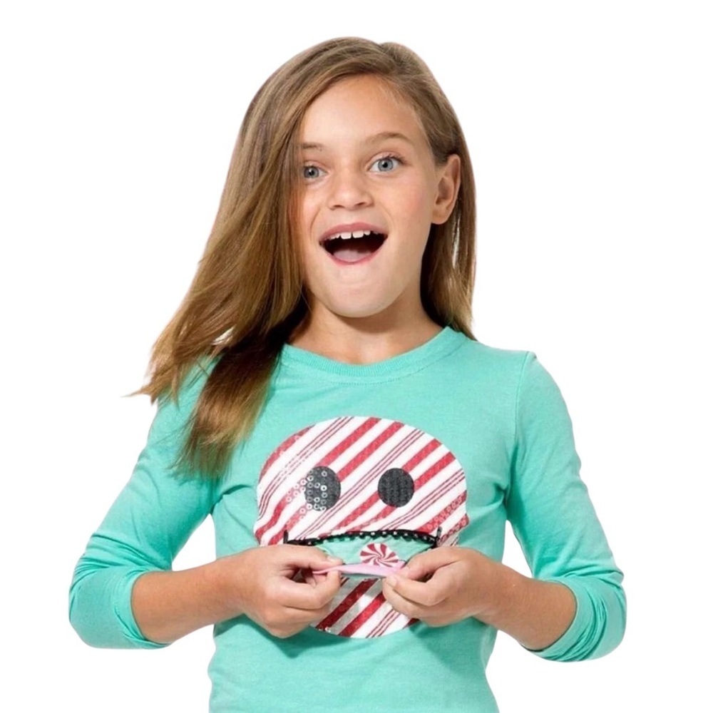 4/$25 Little Miss Matched LS Holiday Peppermint Smiley Face T-Shirt Girl Size 12
